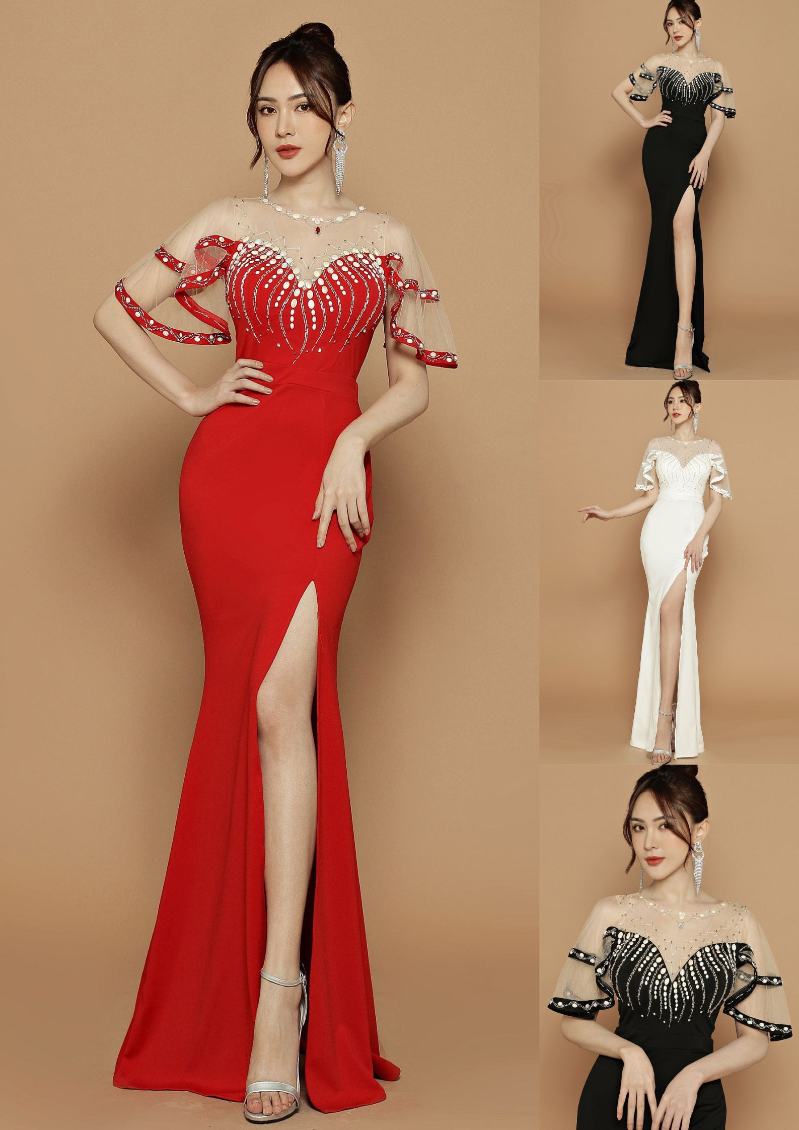 Bộ váy Lễ Phục Dạ Hội Màu Đỏ Dài Tay Nhung Nhung Dự Tiệc Sinh Nhật Lễ Phục Dạ  Hội Váy | Lazada.vn